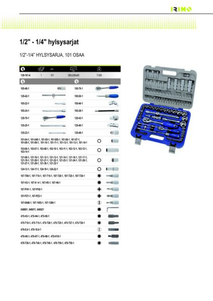 Hylsysarja 1/2'' ja 1/4'' 101 osaa Irimo 129-101-4