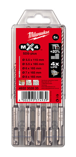 Vasarapora SDS+ MX4 sarja 5 kpl Milwaukee 4932352835