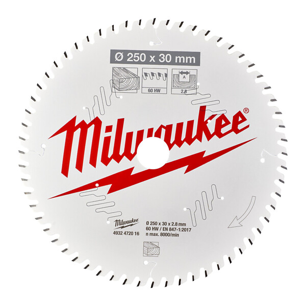 Pyörösahanterä MS W250X30X2,8X60 Milwaukee 4932472016