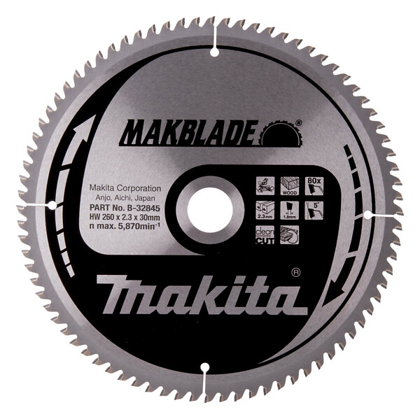 Pyörösahanterä 260x30x2,3mm Z-80 Makita B-32845