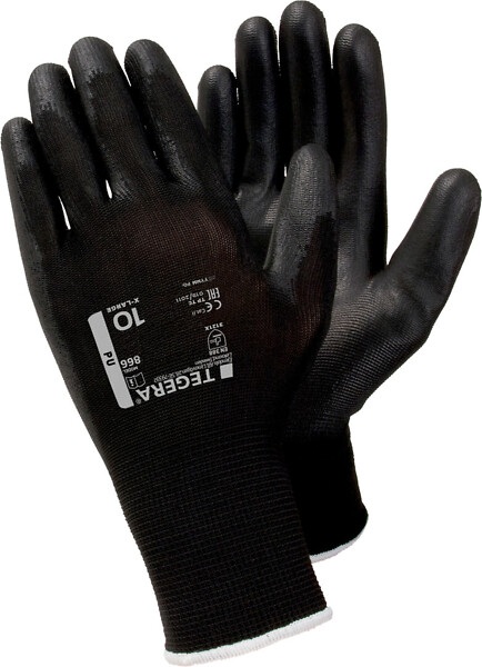 Glove Tegera 866 black, size 10 6 pairss/pkg, polyester, PU coating