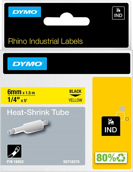 Dymo Rhino 18052 musta/keltainen Kutistesukka 6mmx1,5m
