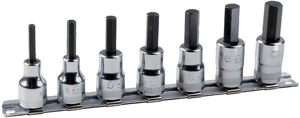Kuusiokolohylsysarja kiskossa 3mm – 10mm  