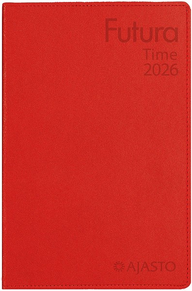 Taskukalenteri Futura Time 2026 Punainen, 82x128mm tekonahkakannet