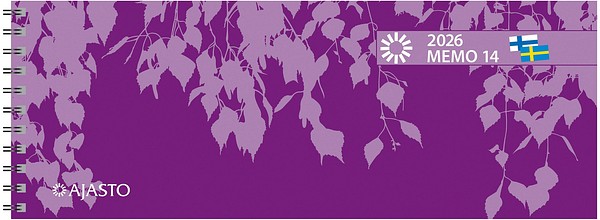 Pöytäkalenteri Memo 14, 2026 lila 255x95mm 14 päivän pöytäkalenteri