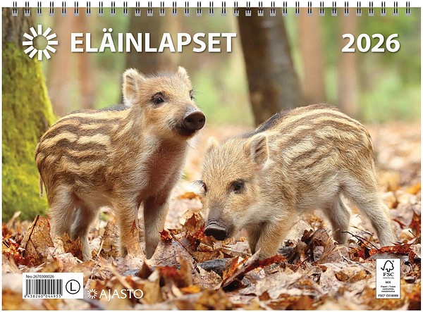 Seinäkalenteri Eläinlapset 2026 290x210mm avattuna 290x420mm