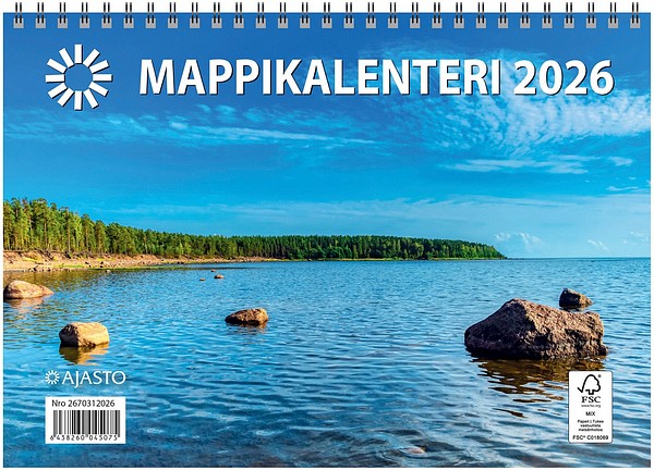 Seinäkalenteri Mappikalenteri 2026 FI 250x176mm, avattuna 250x352mm