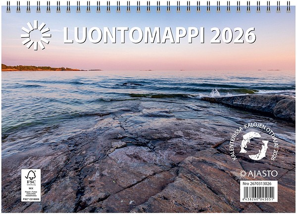 Seinäkalenteri Luontomappi 2026 250x176mm kalojen ottiajoilla