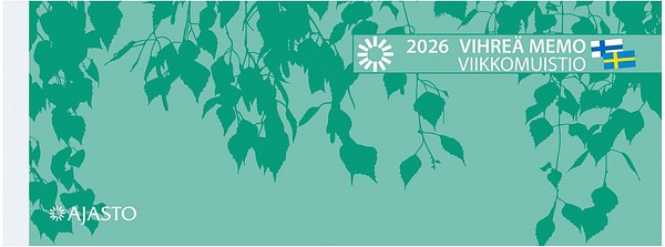 Memo viikkomuistio 2026 vihreä 255x95mm pöytäkalenteri