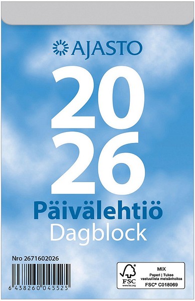 Seinäkalenteri Päivälehtiö 2026 83x128mm repäistävä päivämäärä