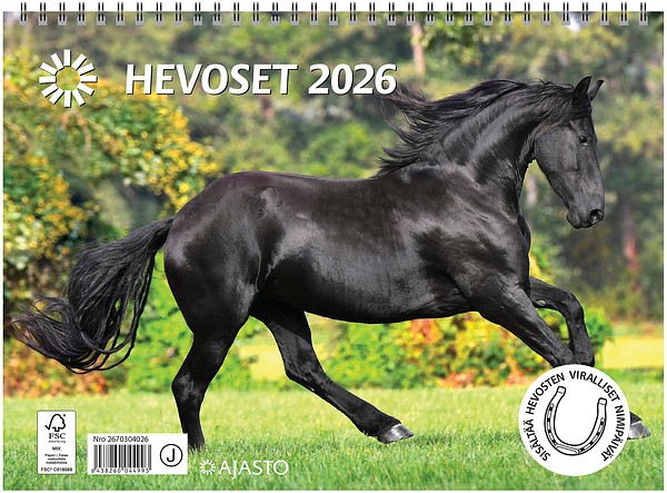 Seinäkalenteri Hevoset 2026 290x210mm avattuna 290x420mm