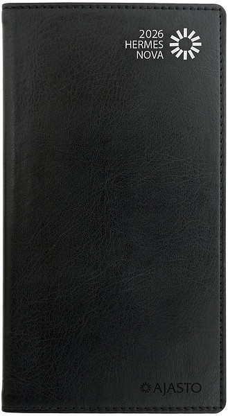 Taskukalenteri Hermes Nova 2026 Musta, 85x162mm tekonahkakannet
