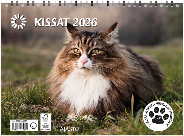 Seinäkalenteri Kissat 2026 290x210mm avattuna 290x420mm