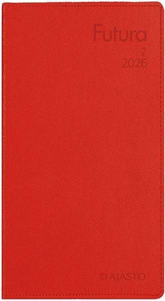 Taskukalenteri Futura 7, 2026 Punainen, 85x162mm tekonahkakannet
