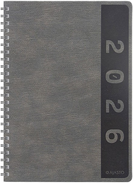 Pöytäkalenteri Wega Life 2026 Harmaa, 148x210mm tekonahkakannet