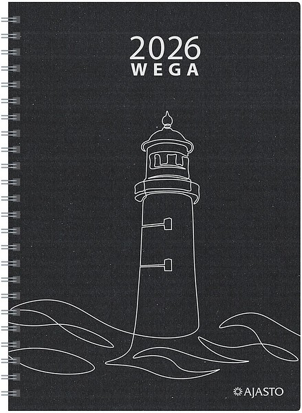 Pöytäkalenteri Wega EKO 2026 Musta, 148x210mm kartonkikannet