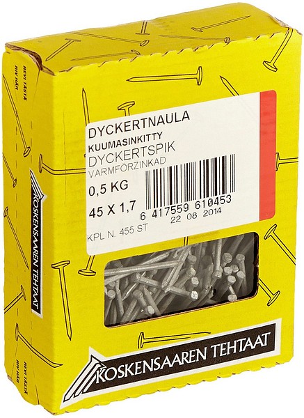 Dyckertnaula KS 45x1,7 mm 0,5kg Kuumasinkitty, 910 kpl/kg