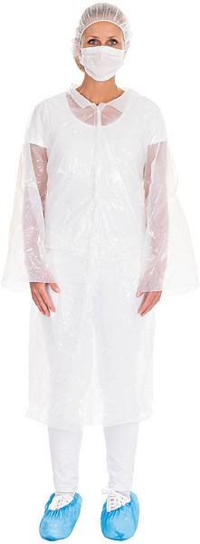 Vierailijasetti: takki, myssy ja kengänsuojat  