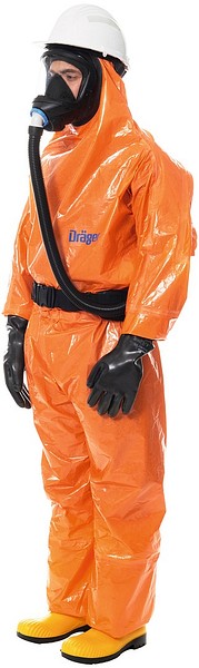 Suojahaalari Dräger 4800 SPC laminaattikäsineillä  