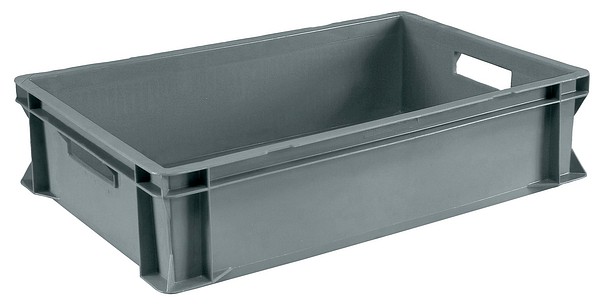 Käytetty käyttölaatikko 25L kantoa. Käytetty, 600x400x150mm, harmaa