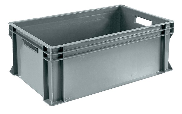 Käytetty käyttölaatikko 40L kantoa. Käytetty, 600x400x230mm, harmaa