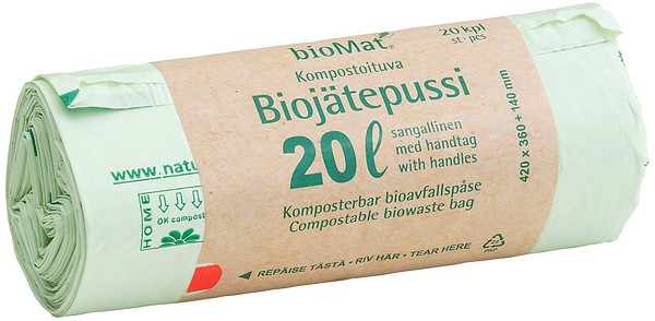 Biodegraderbar påse BIOMAT 20L 420x500mm, 20st./rll, 36rll/låda