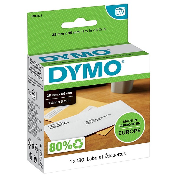 Dymo LW paper label 28mmx89mm 1roll/pkg 130pcs/roll white