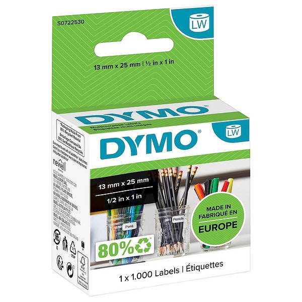 Dymo LW paper label 13mmx25mm 1roll/pkg 1000pcs/roll white
