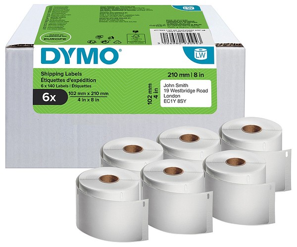 Dymo LW adressetikett 102mmx210mm 6rll/förp 140st/rll vit