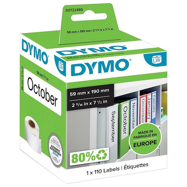 Dymo LW arkistointitarra 59mmx190mm 1rll/pak 110kpl/rll valkoinen