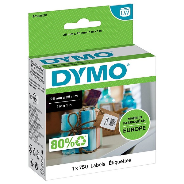 Dymo LW paperitarra 25mmx25mm 750kpl/rll irrotettava tarra
