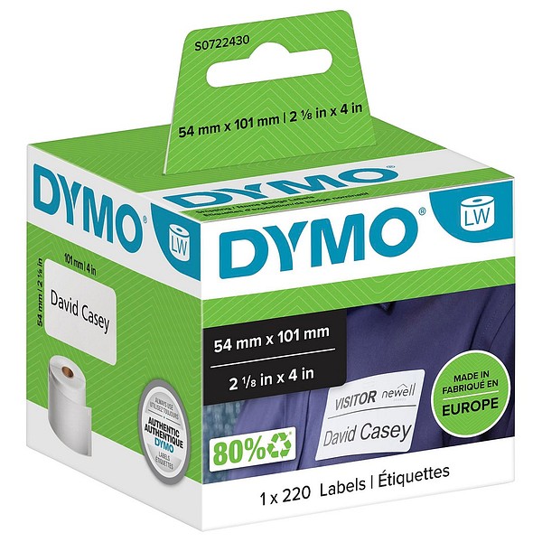 Dymo LW paper label 54mmx101mm 1roll/pkg 220pcs/roll white
