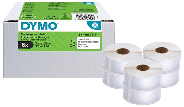 Dymo LW pappersetikett 32mmx57mm 6rll/förp 1000st/rll avtagbar