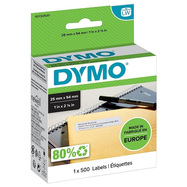Dymo LW pappersetikett 25mmx54mm 1rll/förp 500st/rll vit