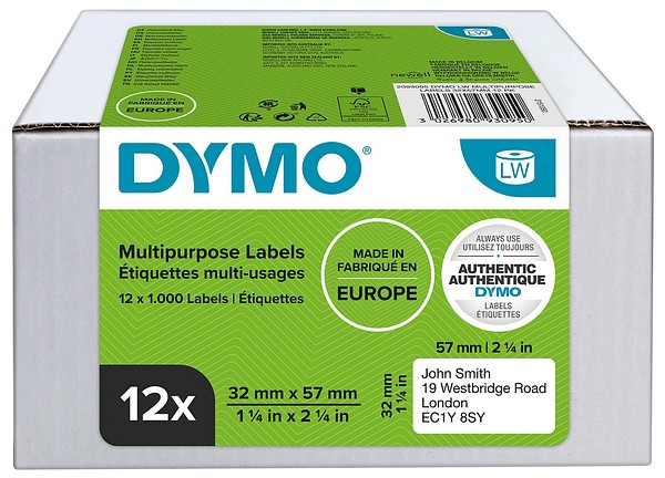 Dymo LW paper label 32mmx57mm 12roll/pkg 1000pcs/roll removable