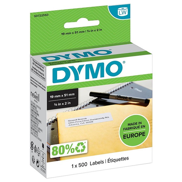 Dymo LW paperitarra 19mmx51mm 500kpl/rll irrotettava tarra