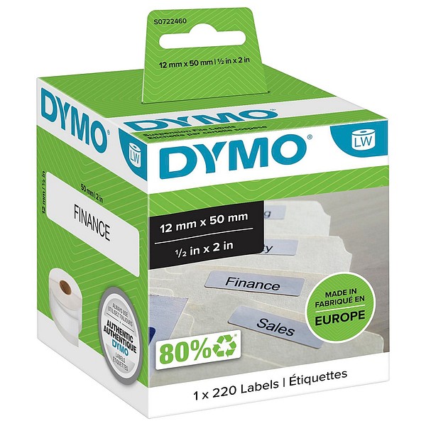 Dymo LW archive label 12mmx50mm 1roll/pkg 220pcs/roll white