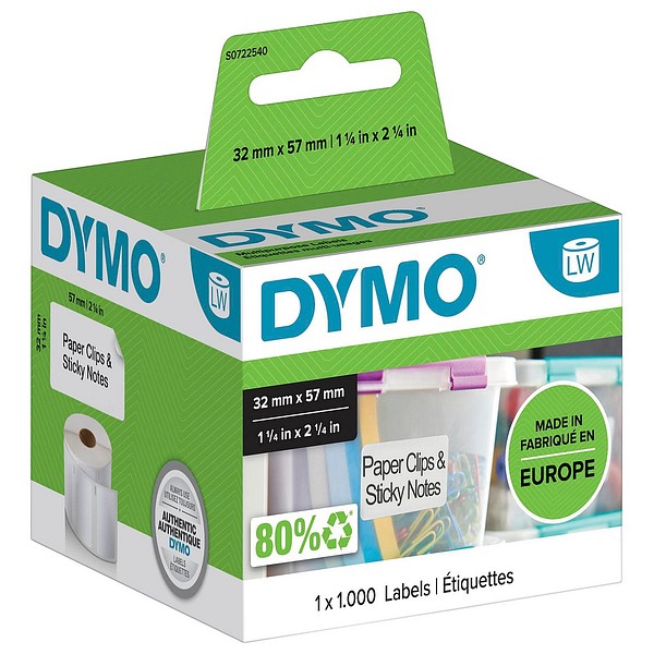 Dymo LW paper label 32mmx57mm 1roll/pkg 1000pcs/roll removable