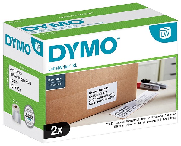 Dymo LW paperitarra 102mmx59mm 2rll/pak 575kpl/rll valkoinen