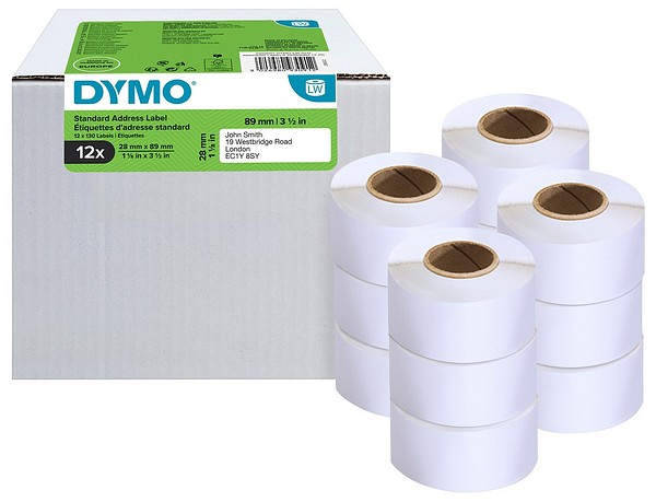 Dymo LW paper label 28mmx89mm 12roll/pkg 130pcs/roll white
