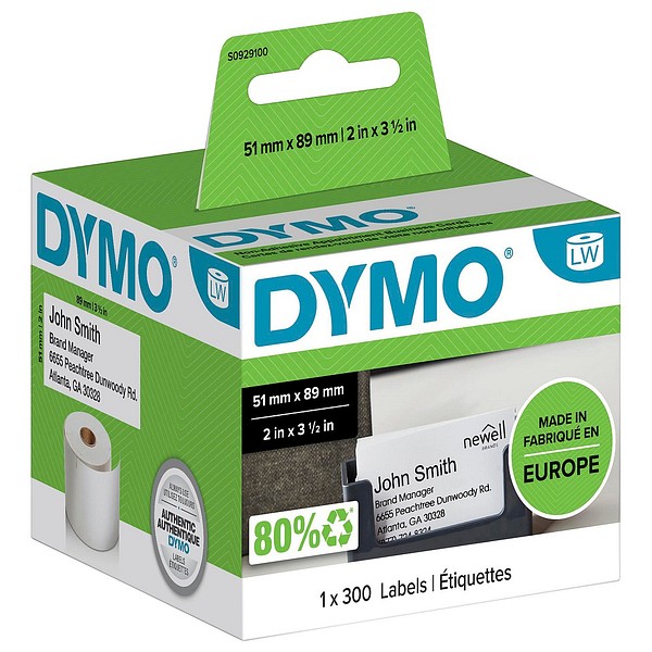Dymo LW pappersetikett 51mmx89mm 300st/rll liimaton etikett