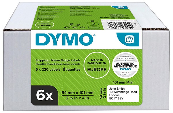 Dymo LW paper label 54mmx101mm 6roll/pkg 220pcs/roll white