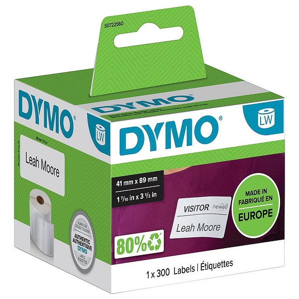 Dymo LW paper label 41mmx89mm 300pcs/roll removable label