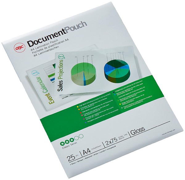 Laminating pouch GBC A4 75my/25pcs clear, 216mmx303mm