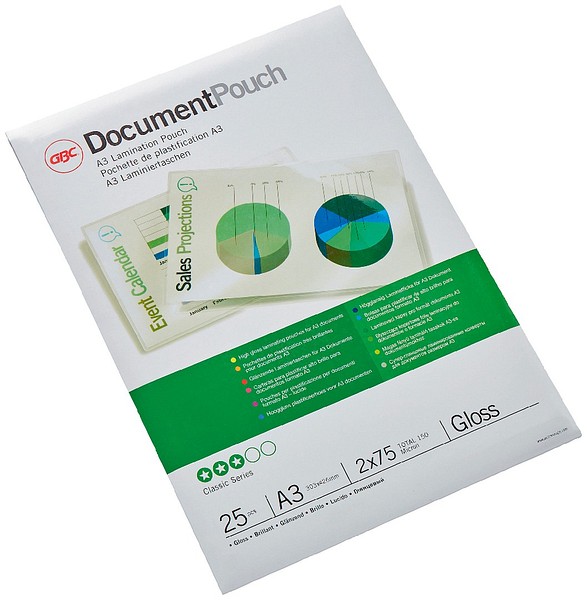 Laminating pouch GBC A3 75my/25pcs clear, 303mmx426mm