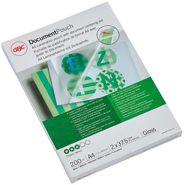 Laminating pouch GBC A4 37my/200pcs clear, 216mmx303mm