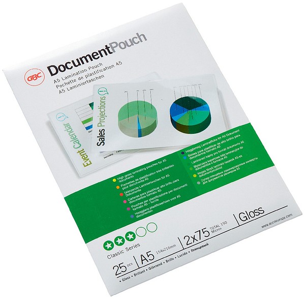 Laminating pouch GBC A5 75my/25pcs clear, 154mmx216mm