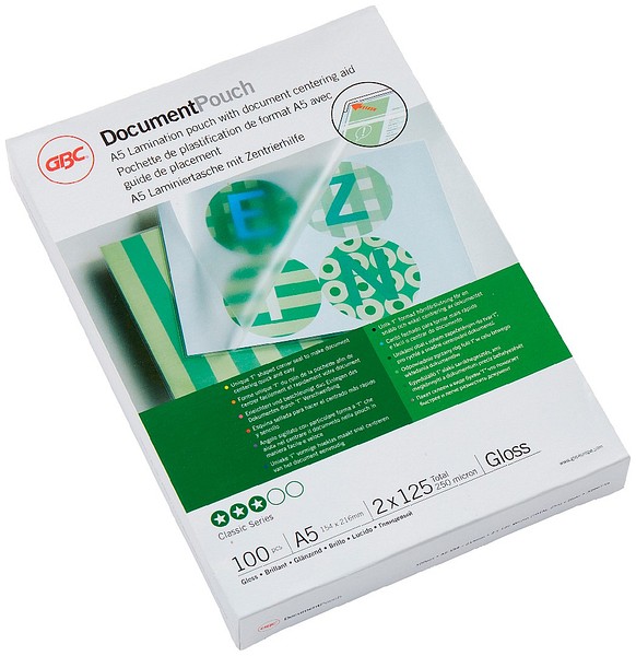 Laminat. pouch GBC A5 125my/100pcs clear, 154mmx216mm