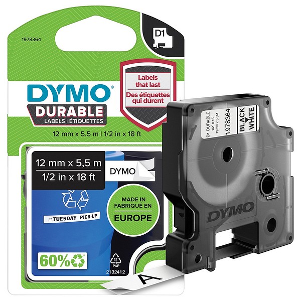 DYMO D1 Durable 12mmx5,5m 1978364 svart/vit