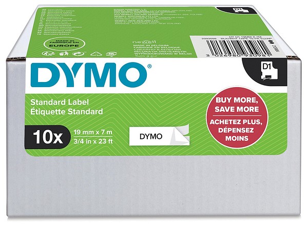 DYMO D1 19mmx7m svart/vit 2093098 10st sats av standardtejper